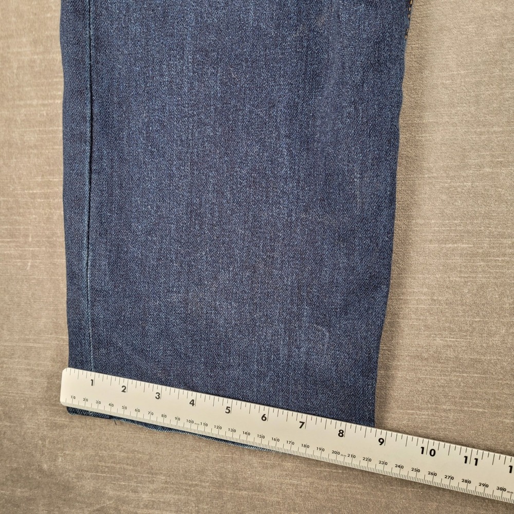 Levi's Ribcage Straight Ankle Jeans Button Fly‎ Distressed Dark Wash Denim Sz 32 - Picture 7 of 15